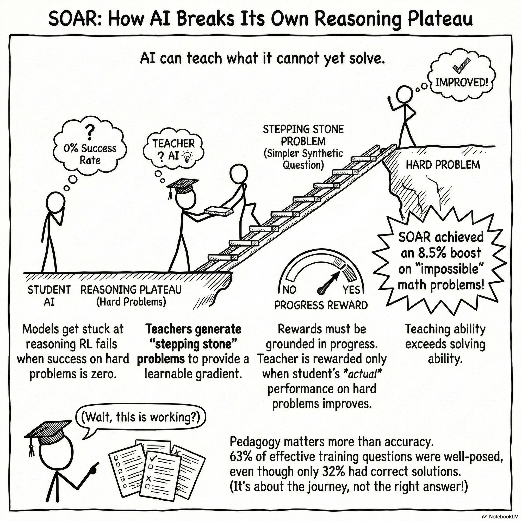 Teaching Models to Teach Themselves: Reasoning at the Edge of Learnability (SOAR)